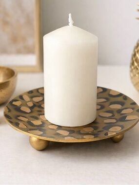 Brass Leopard Print Candle Holder or decorative plate